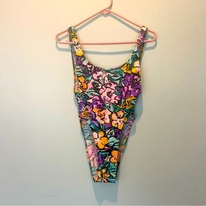 Vintage Retro Pan Dulce High Cut 80s Floral Low Back One Piece Swimwear - 7/8